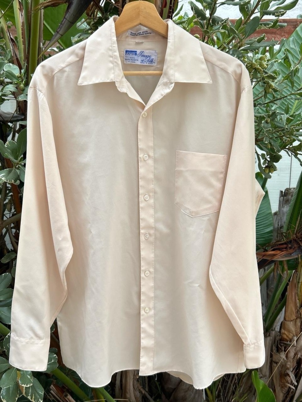 Vintage 60s Ward Image Of Silk Dress Shirt Beige Button Up 16.5 32/33
